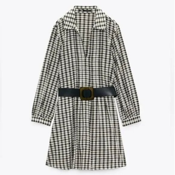 ZARA nwt CHECKED DRESS‎ WITH BELT - Picture 6 of 12